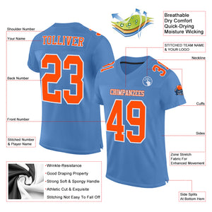 Custom Light Blue Orange-White Mesh Authentic Football Jersey