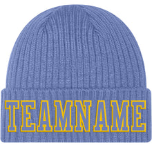 Load image into Gallery viewer, Custom Light Blue Light Blue-Gold Stitched Cuffed Knit Hat
