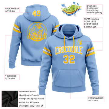 Custom Stitched Light Blue Gold-White Football Pullover Sweatshirt Hoodie