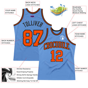 Custom Light Blue Orange-Black Authentic Throwback Basketball Jersey