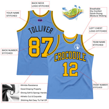 Custom Light Blue Gold-Black Authentic Throwback Basketball Jersey