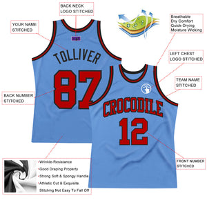 Custom Light Blue Red-Black Authentic Throwback Basketball Jersey