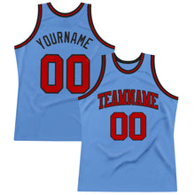 Load image into Gallery viewer, Custom Light Blue Red-Black Authentic Throwback Basketball Jersey
