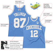 Load image into Gallery viewer, Custom Light Blue White-Gray Authentic Throwback Basketball Jersey
