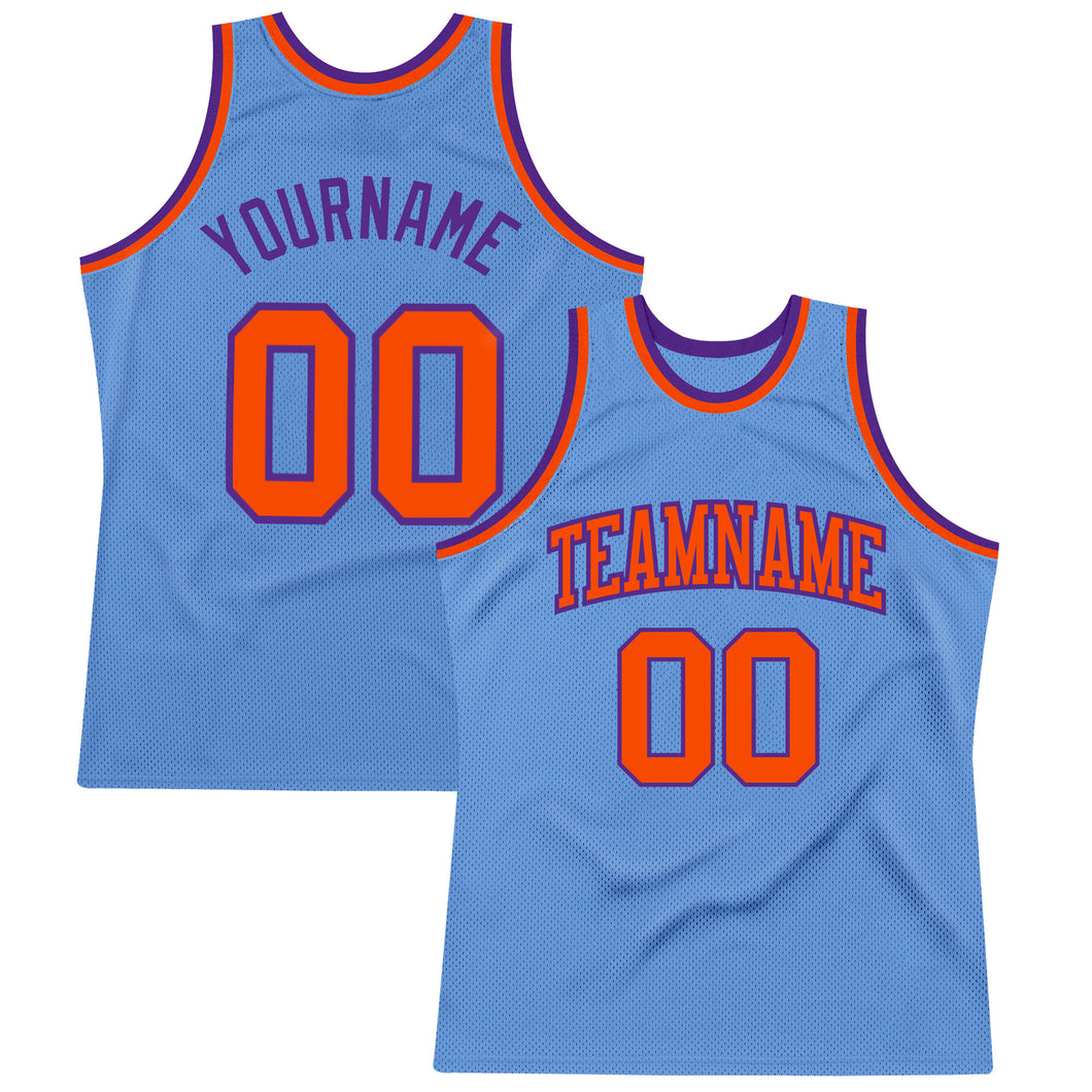 Custom Light Blue Orange-Purple Authentic Throwback Basketball Jersey