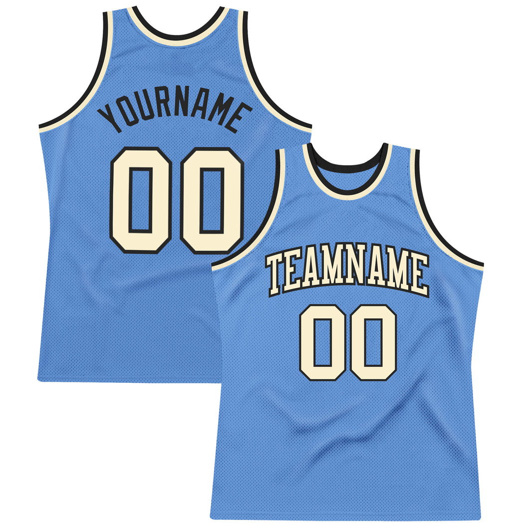 Custom Light Blue Cream-Black Authentic Throwback Basketball Jersey