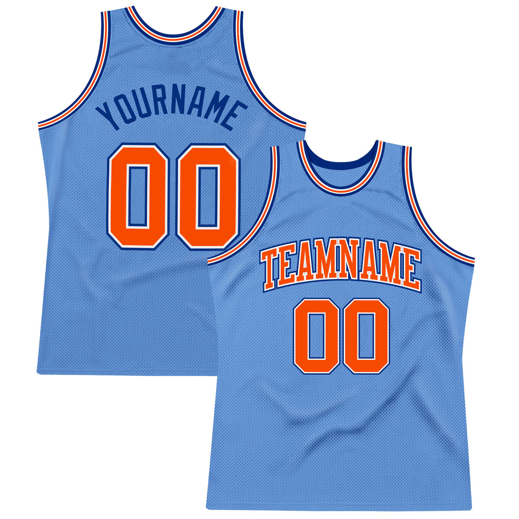 Custom Light Blue Orange-Royal Authentic Throwback Basketball Jersey