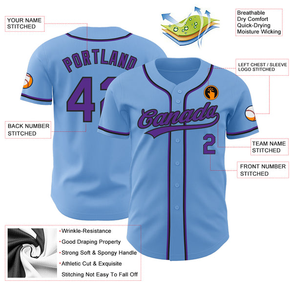 Cheap Custom Light Blue Purple-Black Authentic Baseball Jersey Free  Shipping – CustomJerseysPro