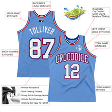 Load image into Gallery viewer, Custom Light Blue White Royal-Red Authentic Throwback Basketball Jersey
