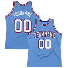 Load image into Gallery viewer, Custom Light Blue White Royal-Red Authentic Throwback Basketball Jersey
