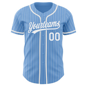 Custom Light Blue White Pinstripe White Authentic Baseball Jersey