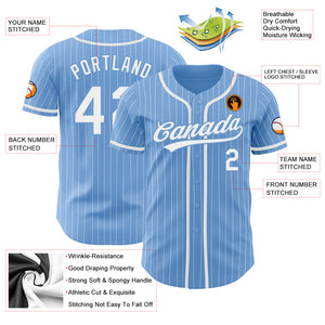 Custom Light Blue White Pinstripe White Authentic Baseball Jersey