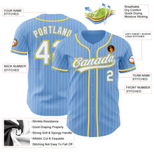 Загрузить изображение в средство просмотра галереи, Custom Light Blue White Pinstripe White-Gold Authentic Baseball Jersey
