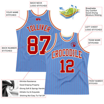 Custom Light Blue Red Pinstripe Red-Cream Authentic Basketball Jersey