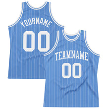 Laden Sie das Bild in den Galerie-Viewer, Custom Light Blue White Pinstripe White Authentic Basketball Jersey
