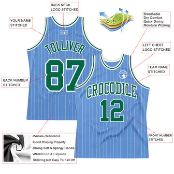 Custom Light Blue White Pinstripe Kelly Green Authentic Basketball Jersey