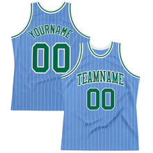 Laden Sie das Bild in den Galerie-Viewer, Custom Light Blue White Pinstripe Kelly Green Authentic Basketball Jersey
