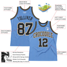 Laden Sie das Bild in den Galerie-Viewer, Custom Light Blue White Pinstripe Black-Old Gold Authentic Basketball Jersey
