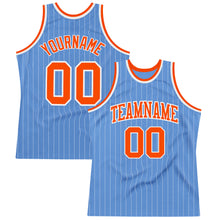 Laden Sie das Bild in den Galerie-Viewer, Custom Light Blue White Pinstripe Orange Authentic Basketball Jersey
