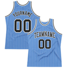 Laden Sie das Bild in den Galerie-Viewer, Custom Light Blue White Pinstripe Black Authentic Basketball Jersey
