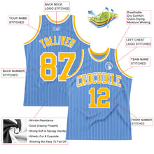 Laden Sie das Bild in den Galerie-Viewer, Custom Light Blue White Pinstripe Gold Authentic Basketball Jersey
