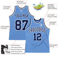 Load image into Gallery viewer, Custom Light Blue White Pinstripe Navy Authentic Basketball Jersey
