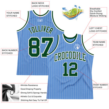 Custom Light Blue White Pinstripe Green Authentic Basketball Jersey