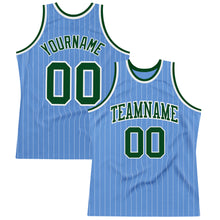 Load image into Gallery viewer, Custom Light Blue White Pinstripe Green Authentic Basketball Jersey
