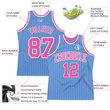 Laden Sie das Bild in den Galerie-Viewer, Custom Light Blue White Pinstripe Pink Authentic Basketball Jersey
