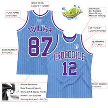 Laden Sie das Bild in den Galerie-Viewer, Custom Light Blue White Pinstripe Purple Authentic Basketball Jersey
