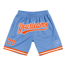 Laden Sie das Bild in den Galerie-Viewer, Custom Light Blue Orange-White Authentic Throwback Basketball Shorts

