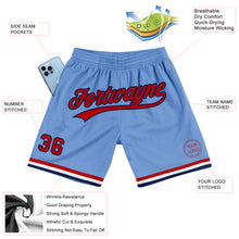 Load image into Gallery viewer, Custom Light Blue Red-Navy Authentic Throwback Basketball Shorts
