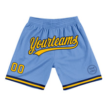 Load image into Gallery viewer, Custom Light Blue Gold-Navy Authentic Throwback Basketball Shorts

