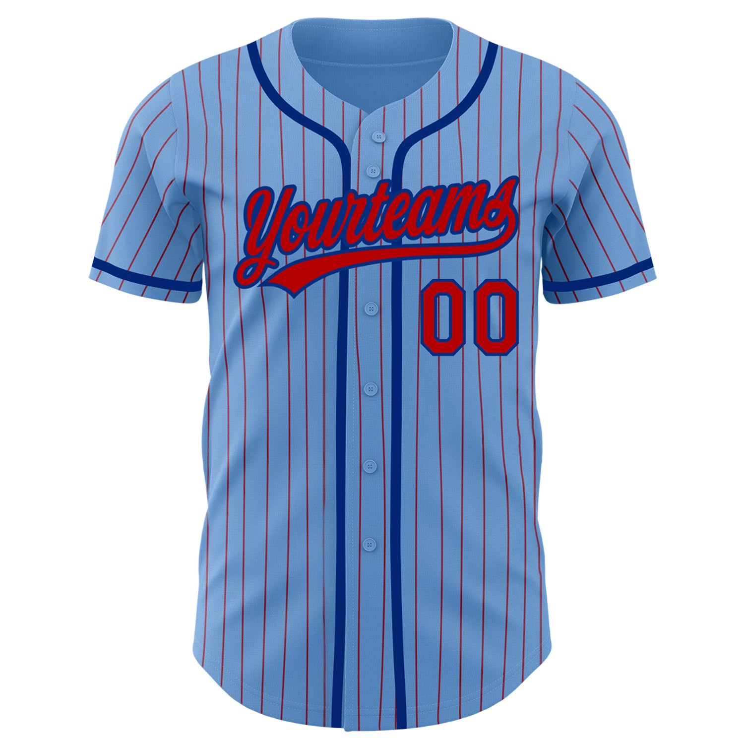 Custom White Light Blue Pinstripe Light Blue-Red Authentic Baseball Jersey Preschool Size:L