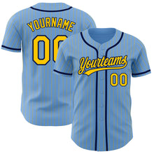 Загрузить изображение в средство просмотра галереи, Custom Light Blue Yellow Pinstripe Navy Authentic Baseball Jersey
