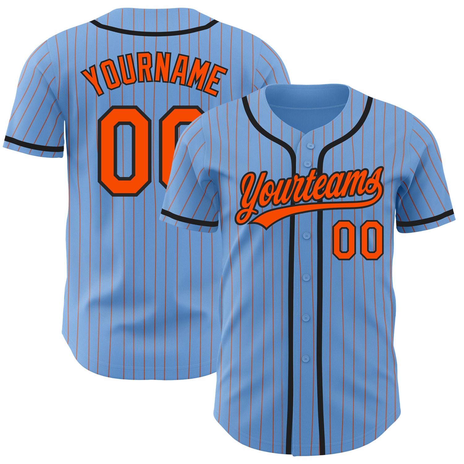 Cheap Custom Light Blue Orange Pinstripe Black Authentic Baseball