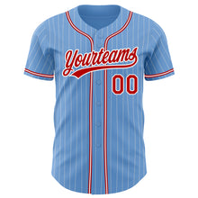 Laden Sie das Bild in den Galerie-Viewer, Custom Light Blue White Pinstripe Red Authentic Baseball Jersey
