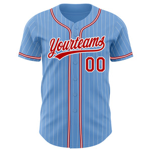 Custom Light Blue White Pinstripe Red Authentic Baseball Jersey