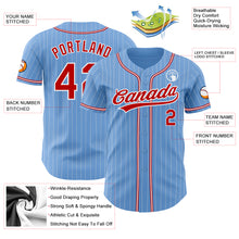 Load image into Gallery viewer, Custom Light Blue White Pinstripe Red Authentic Baseball Jersey
