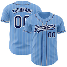 Загрузить изображение в средство просмотра галереи, Custom Light Blue White Pinstripe Navy Authentic Baseball Jersey
