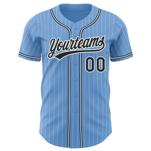 Custom Light Blue White Pinstripe Black Authentic Baseball Jersey