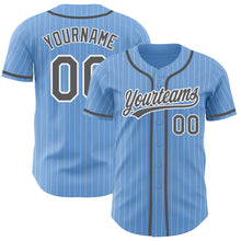 Загрузить изображение в средство просмотра галереи, Custom Light Blue White Pinstripe Steel Gray Authentic Baseball Jersey
