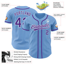 Загрузить изображение в средство просмотра галереи, Custom Light Blue White Pinstripe Purple Authentic Baseball Jersey
