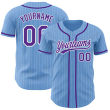 Загрузить изображение в средство просмотра галереи, Custom Light Blue White Pinstripe Purple Authentic Baseball Jersey
