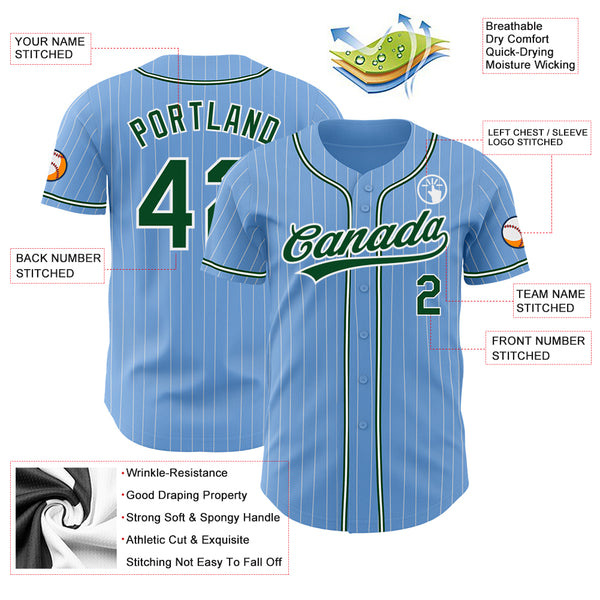 Cheap Custom Light Blue White Pinstripe Green Authentic Baseball Jersey  Free Shipping – CustomJerseysPro