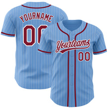 Загрузить изображение в средство просмотра галереи, Custom Light Blue White Pinstripe Crimson Authentic Baseball Jersey
