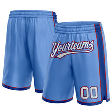 Laden Sie das Bild in den Galerie-Viewer, Custom Light Blue White Royal-Red Authentic Basketball Shorts
