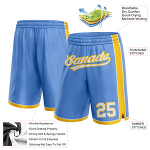 Custom Light Blue White-Yellow Authentic Basketball Shorts