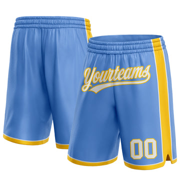 Custom Light Blue White-Yellow Authentic Basketball Shorts