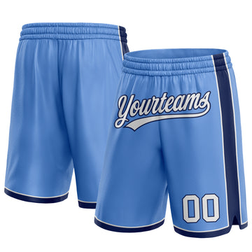 Custom Light Blue White-Navy Authentic Basketball Shorts